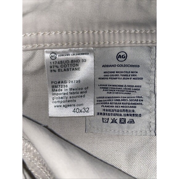 AG The Graduate Preppy Sueded Tailored Leg Men's 40x32 Natural Ivory Pants - Picture 13 of 15